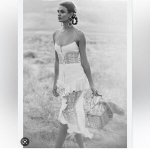 For Love‎ & Lemons Lovebird Lace Midi Dress White  Size XS  Ruffles New